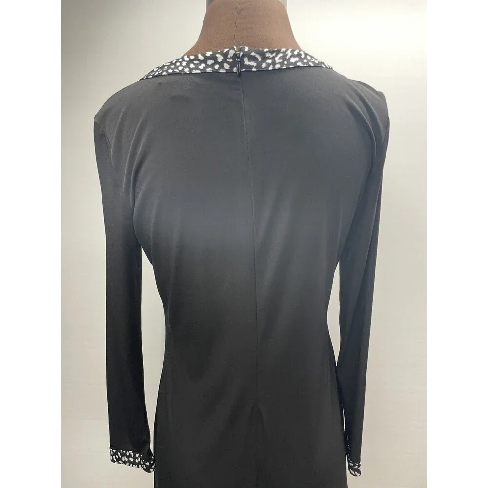 Michael Kors Black Long Sleeve Dress w/ Black & White Animal Print Trim Size M